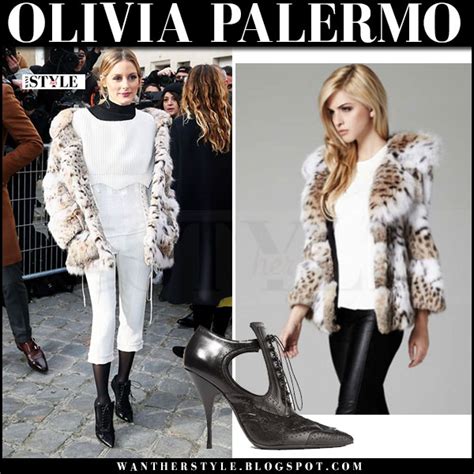 Olivia Palermo in cream leopard print mink fur coat and white 